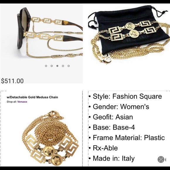 VERSACE RUNWAY HAVANA FRAMES WITH GOLD- TONE DETACHABLE CHAIN SUNGLASSES - Picture 7 of 16